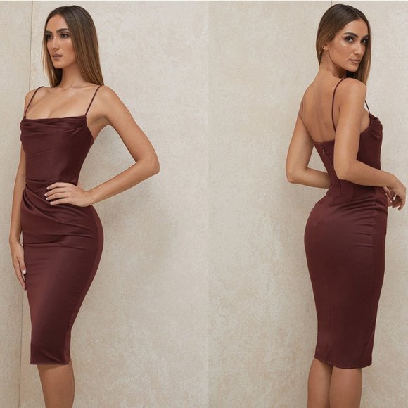 HOUSE OF CB 'Anja' Raisin Satin Corset Midi Dress NWOT - Picture 6 of 11